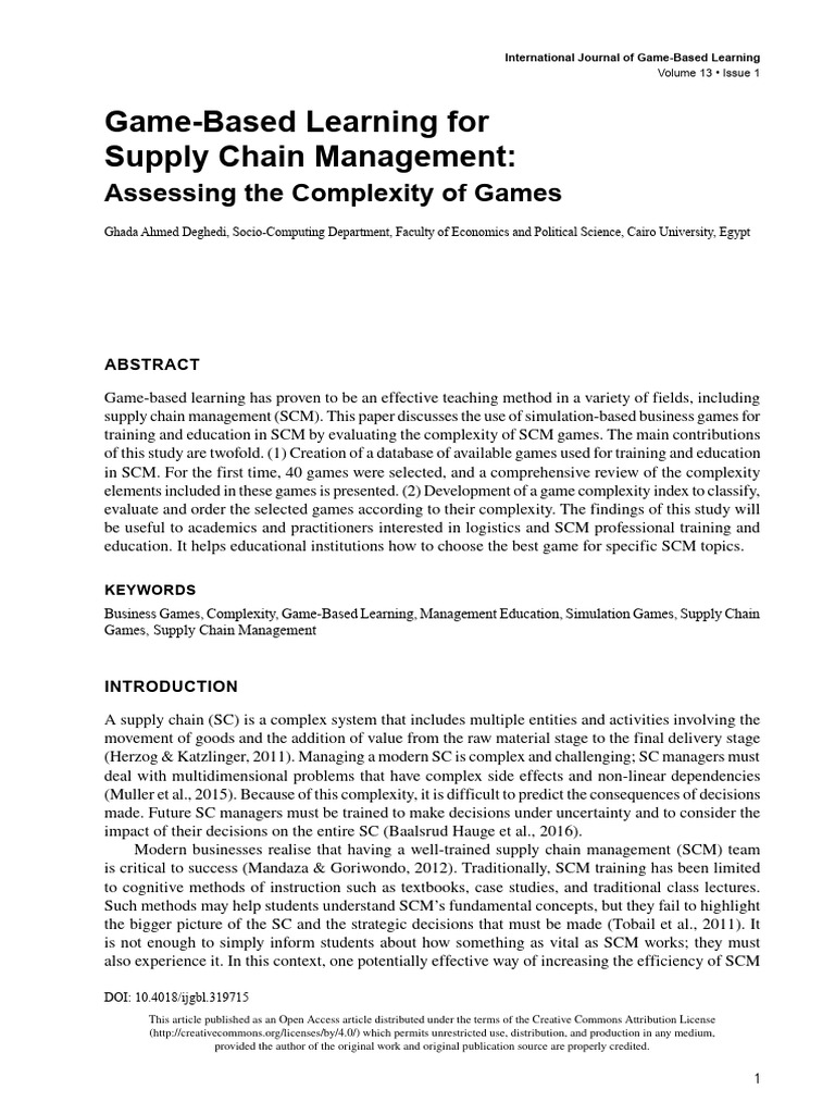 Complexity Assessment of SCM Games | PDF | Supply Chain Management ...