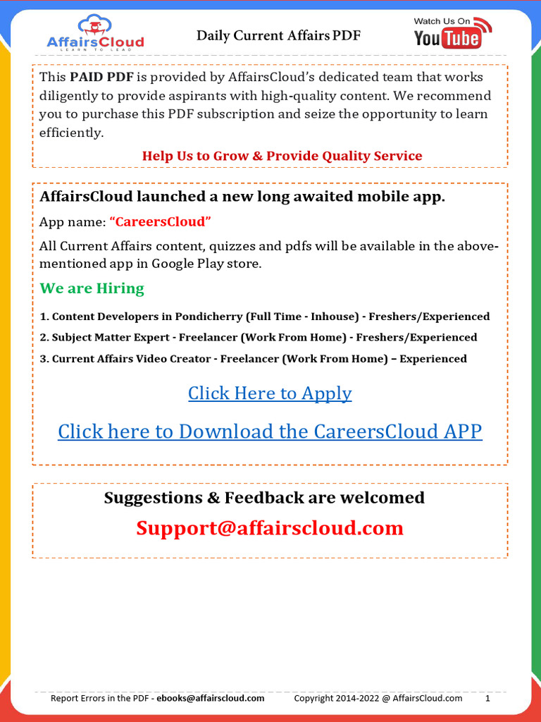 Current Affairs October 19 2022 PDF by AffairsCloud 1 | PDF