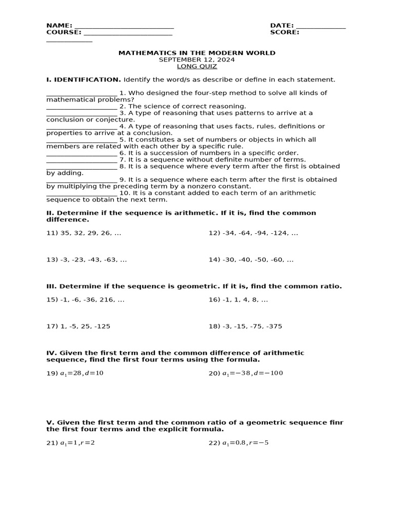 Long Quiz | PDF