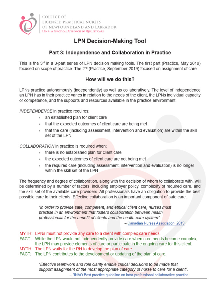 LPN Decision Making Tool Part 3 | PDF