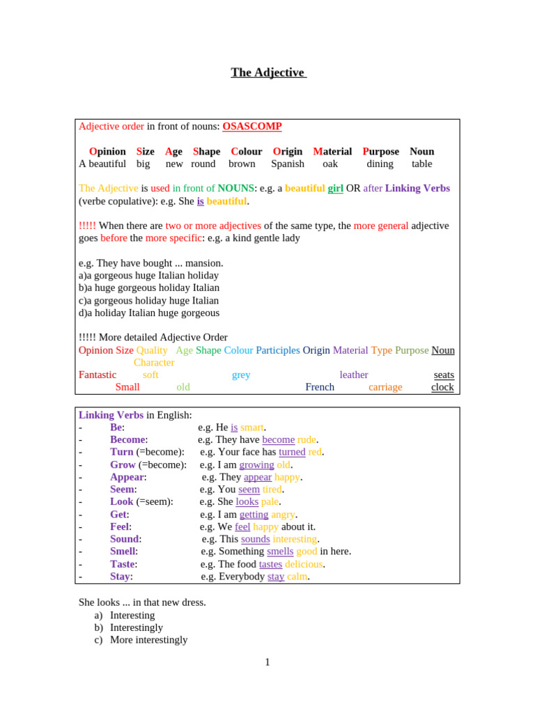 The Adjective and Adverb Theory | PDF