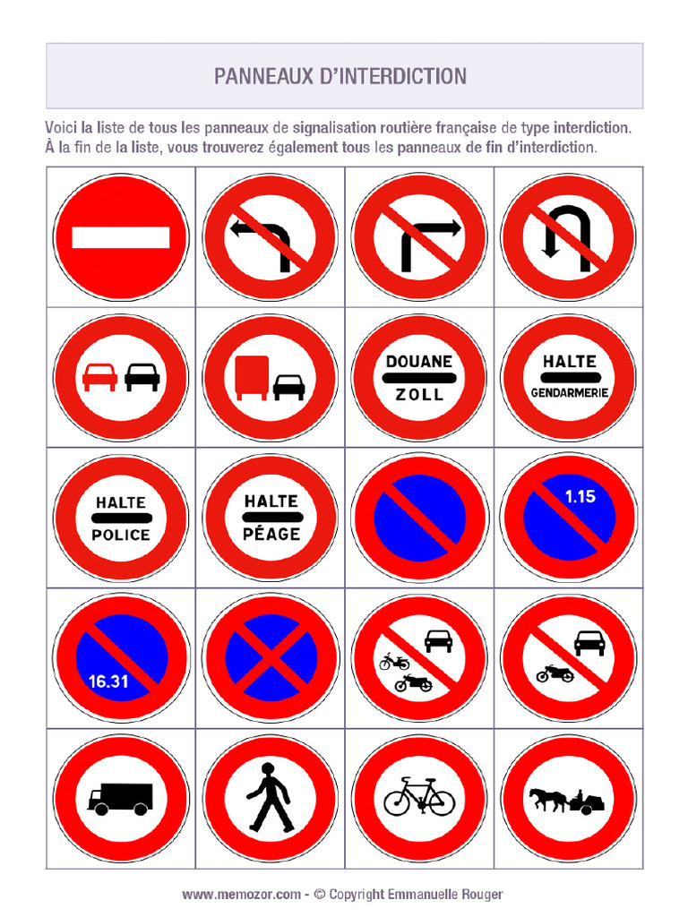 Panneaux de Signalisation Routiere Interdiction | PDF