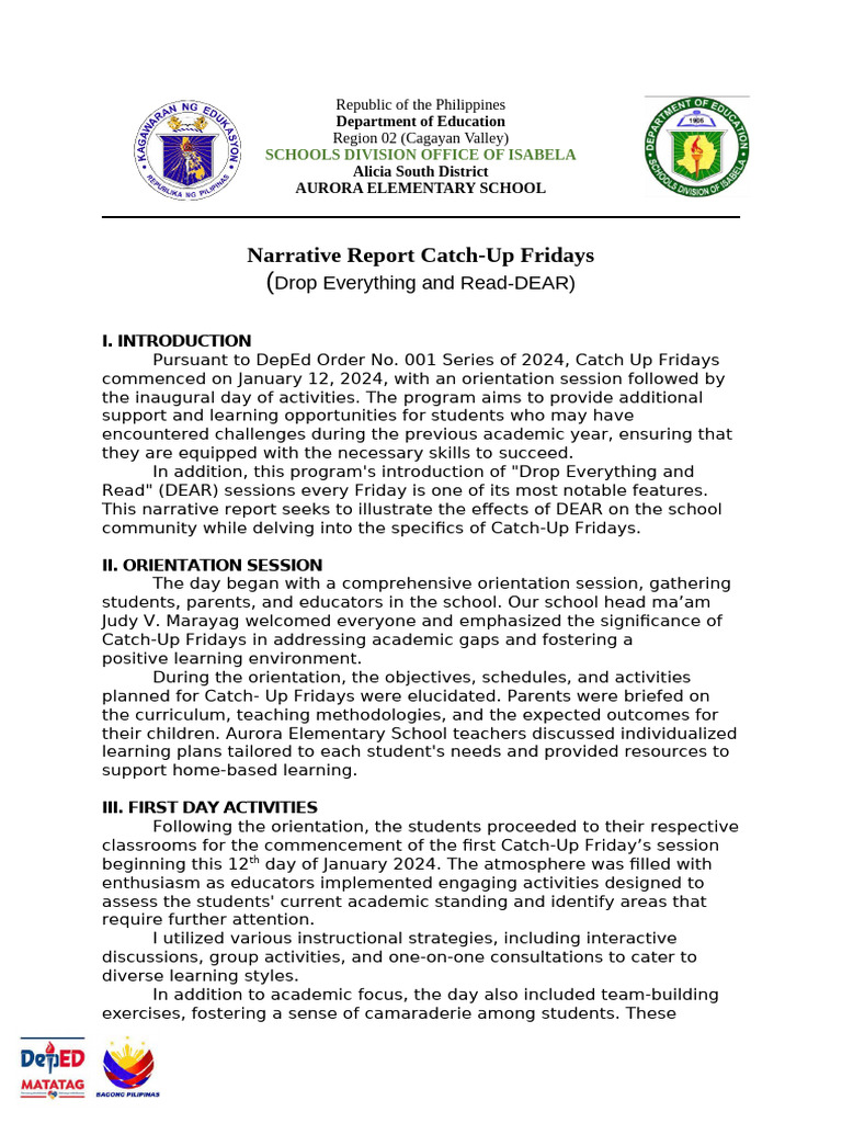 Narrative Report On Cathd Up Friday | PDF