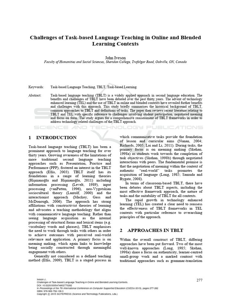 Challenges of Task-Based Language Teaching in Online and Blended | PDF