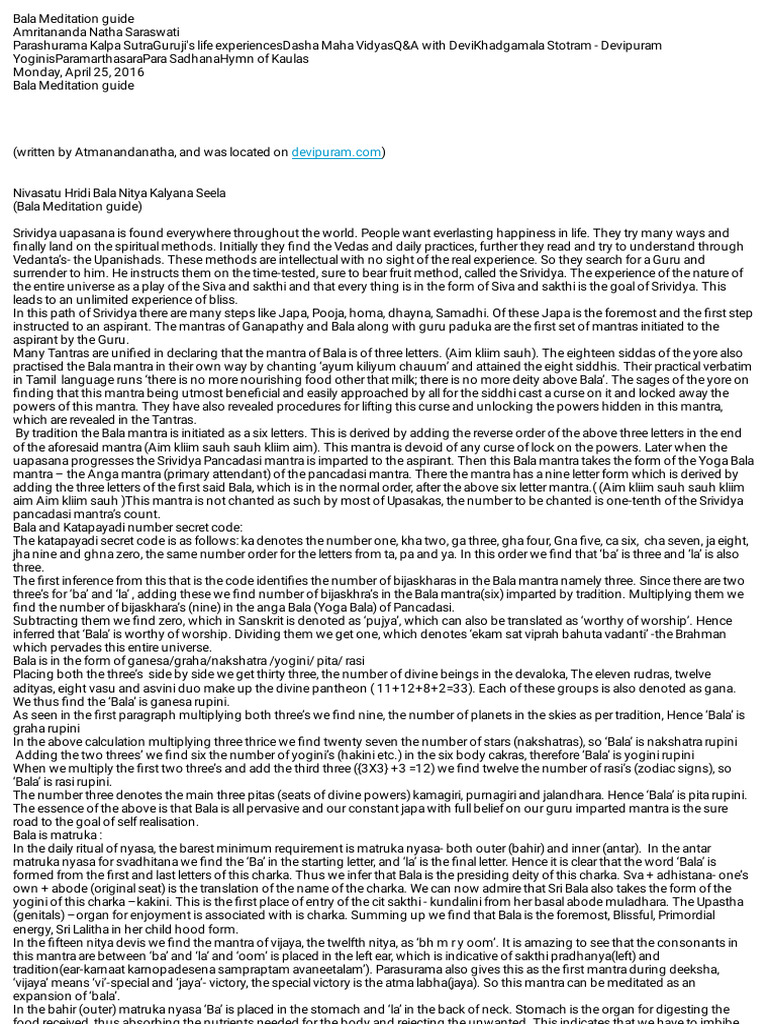 Bala Mantra Guide | PDF | Mantra | Religion & Spirituality
