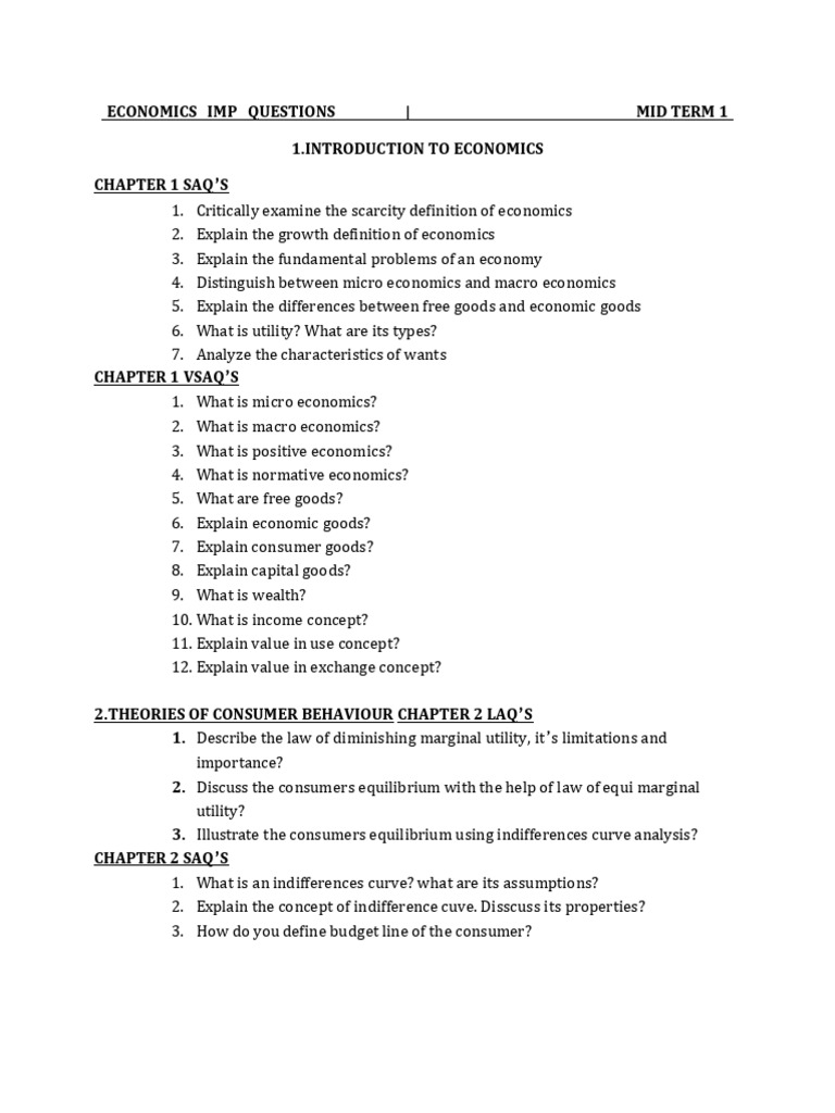 JR ECONOMICS Term 1 Practice Questions | PDF