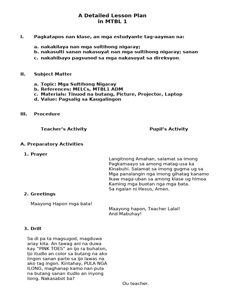 A Detailed Lesson Plan Pdf