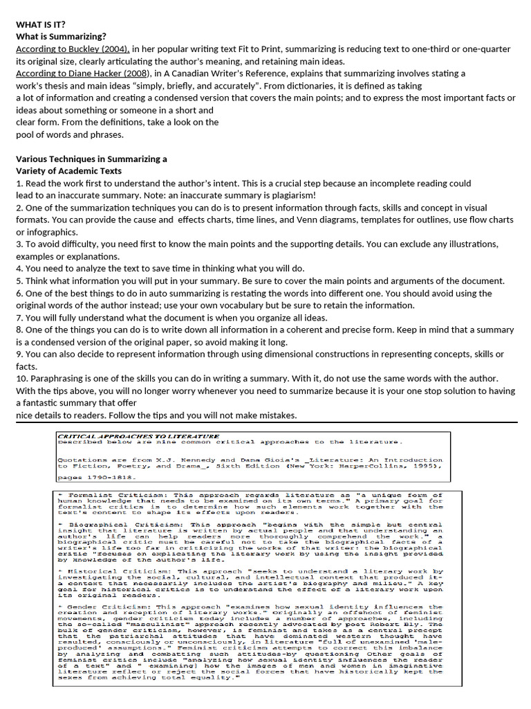 Critique Concept Summarizing Pdf