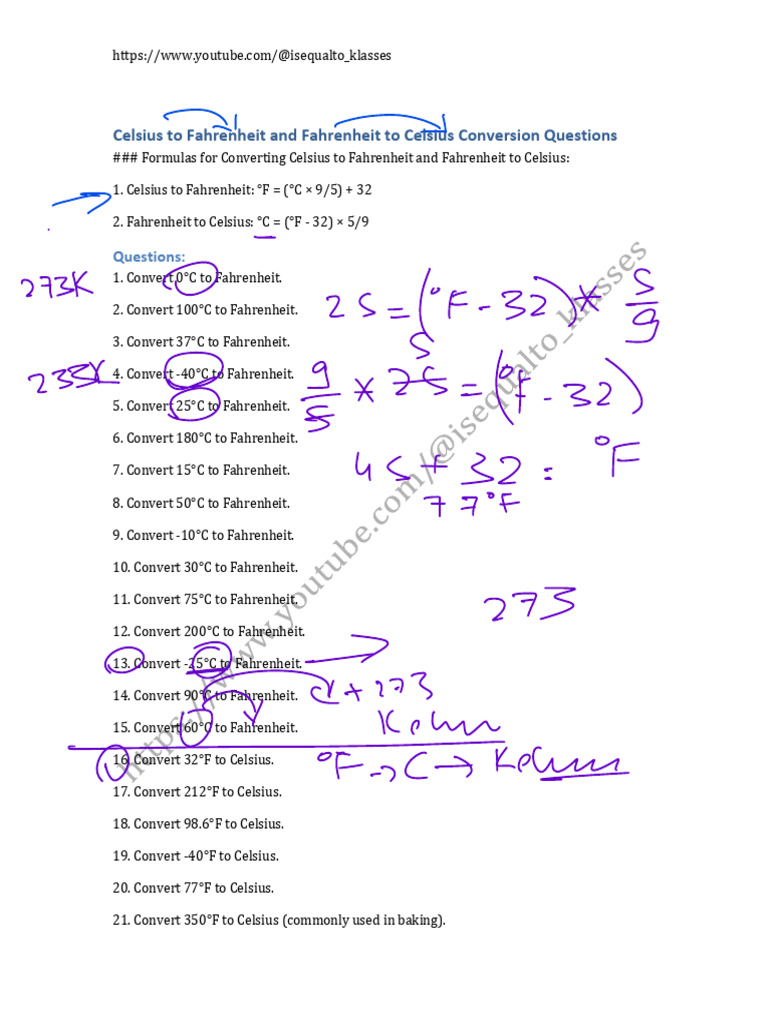 Celsius To Fahrenheit and Fahrenheit To Celsius Conversion Questions | PDF
