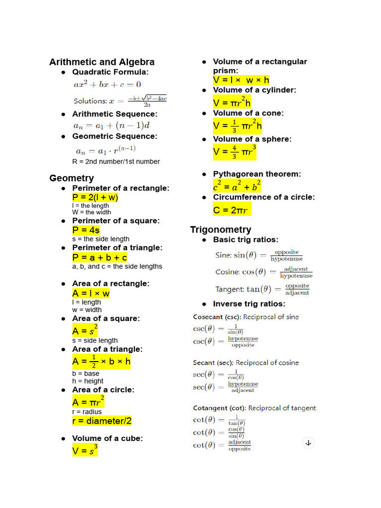 Math Formulas | PDF