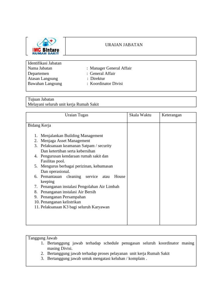 Form Uraian Jabatan Unit GA | PDF