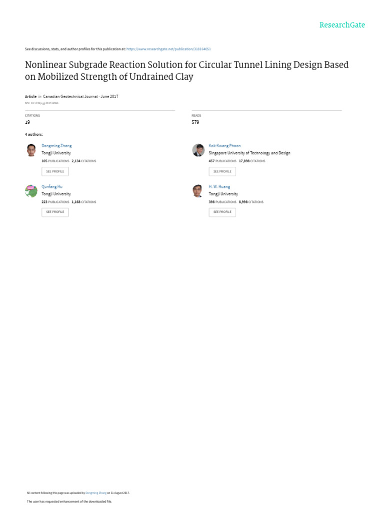 2017 Nonlinear Subgrade Reaction Solution For Circular Tunnel Lining