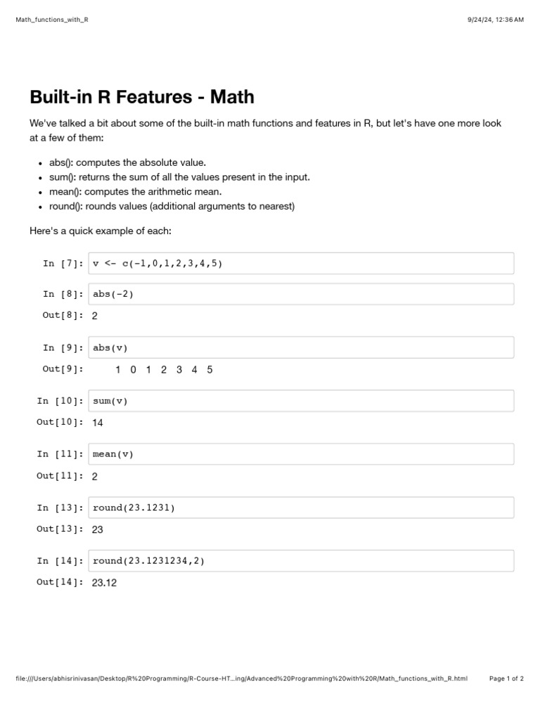 Math Functions With R | PDF