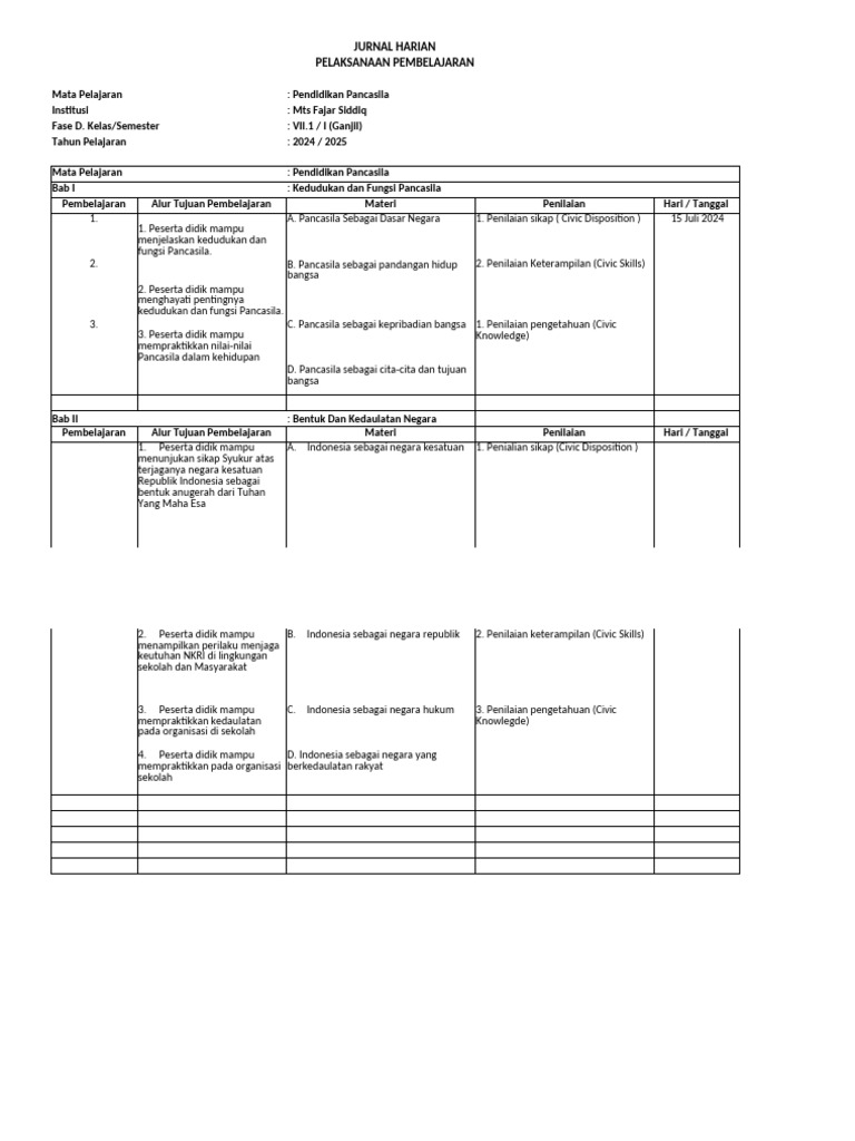 Jurnal Mengajar Guru - Kumer 20242025 | PDF
