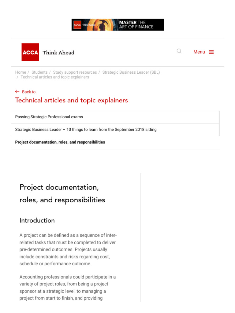 Project Documentation, Roles, and Responsibilities - ACCA Global | PDF