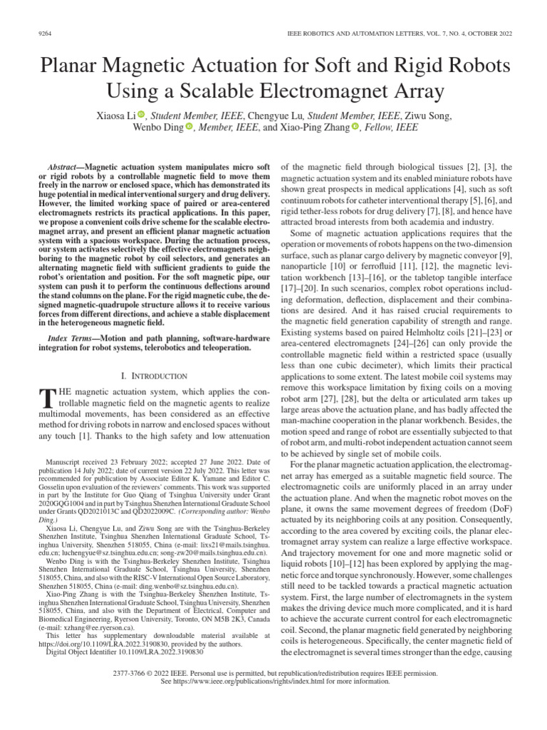 Planar magnetic actuation for soft and rigid robots using a scalable