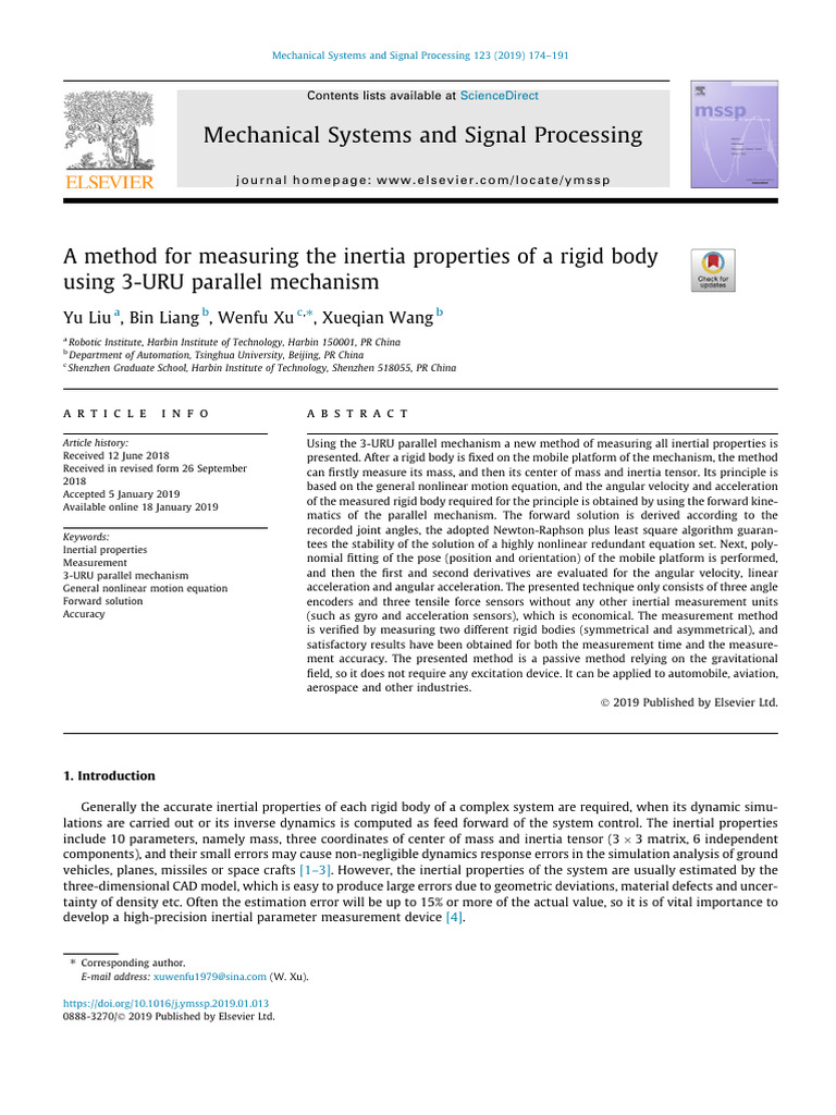 A Method For Measuring The Inertia Properties of A Rigid Body | PDF