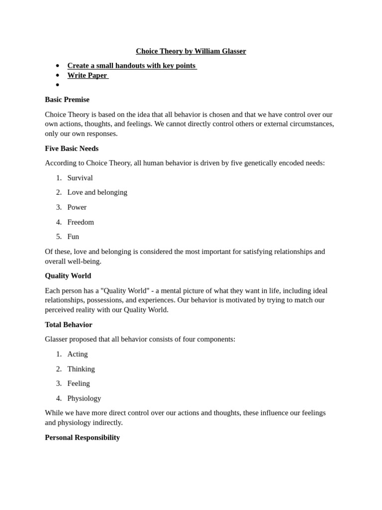 Choice Theory By William Glasser Pdf