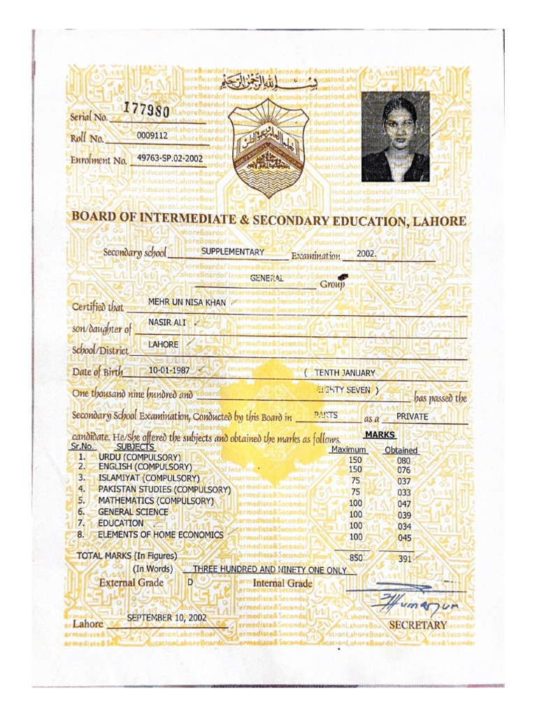 Board of Intermediate & Secondary Education, Lahore 2 | PDF