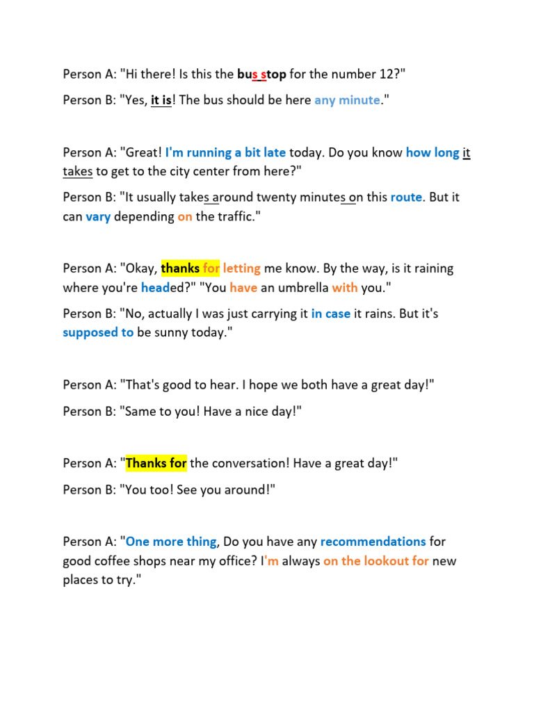 Bus Stop (Immitation Practice) | PDF