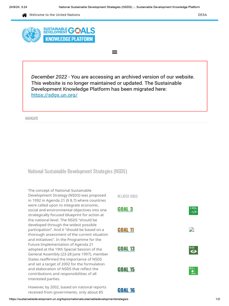 National Sustainable Development Strategies (NSDS) - Sustainable ...