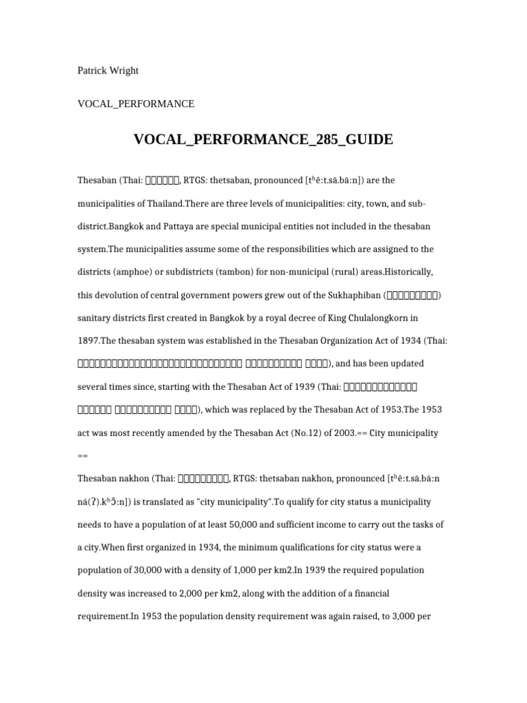 Vocal Performance 285 Guide | PDF