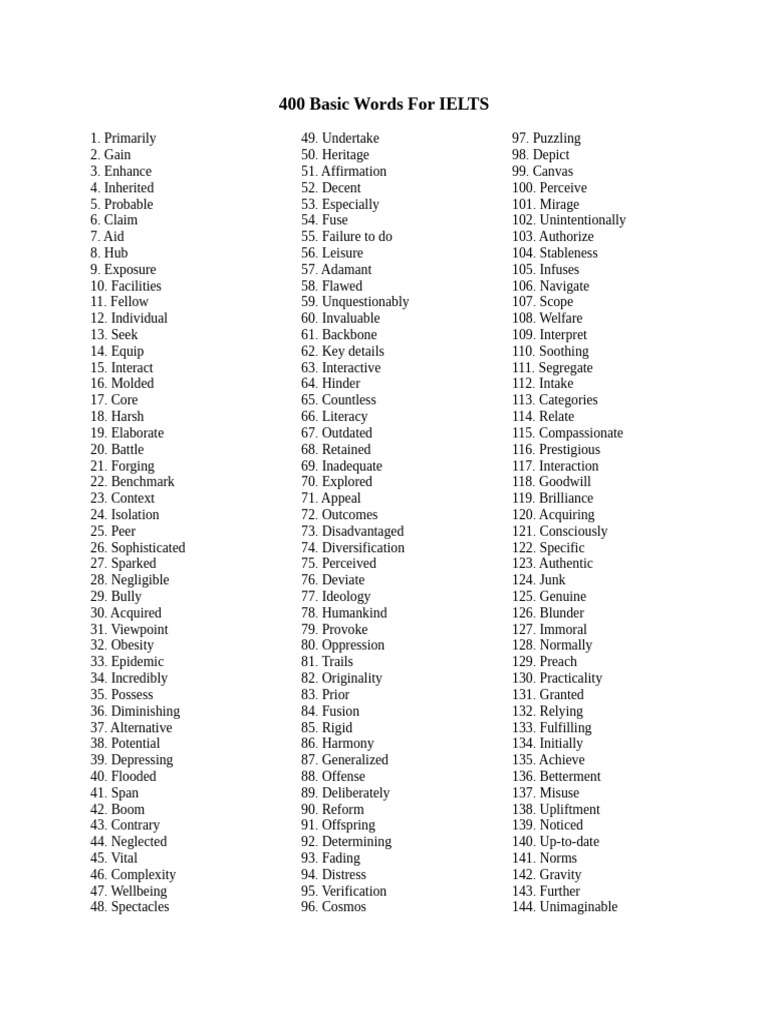 400 Basic Words For IELTS | PDF