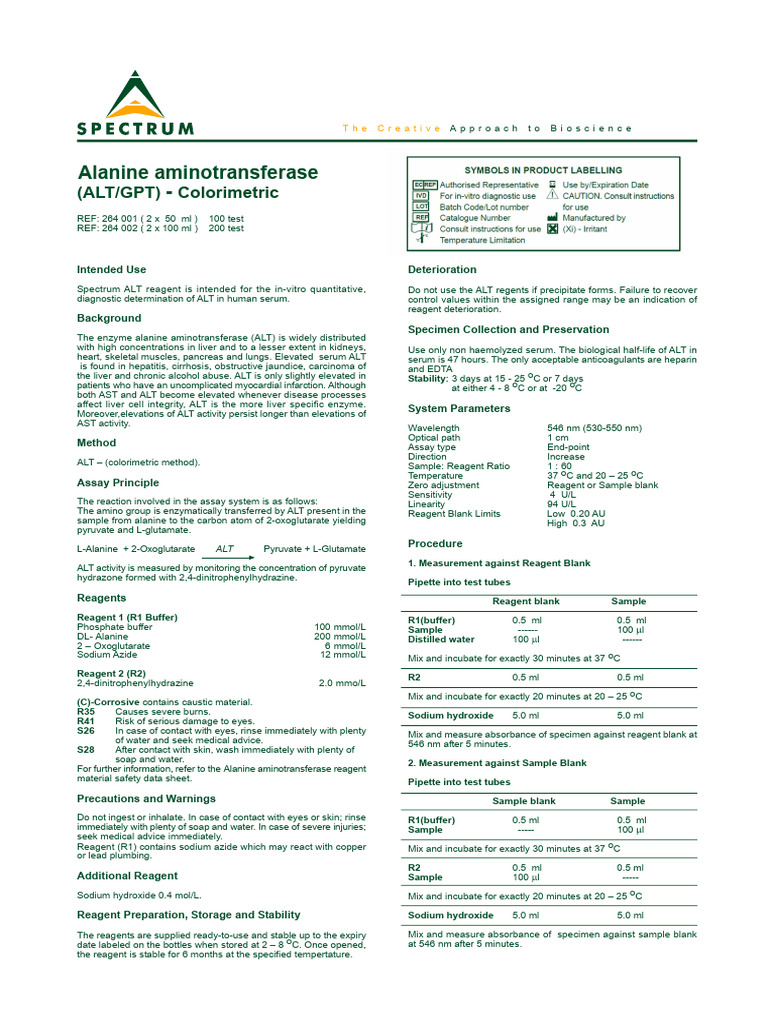 Alanine Aminotransferase (ALT) Colorimetric | PDF