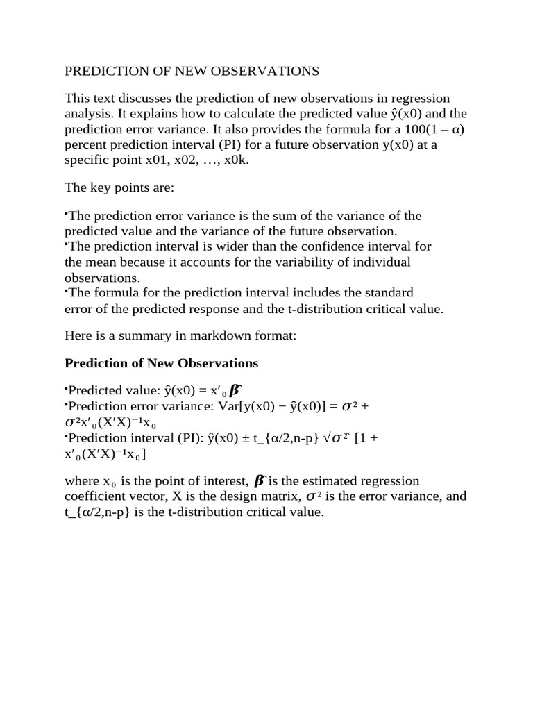 Prediction of New Observations | PDF