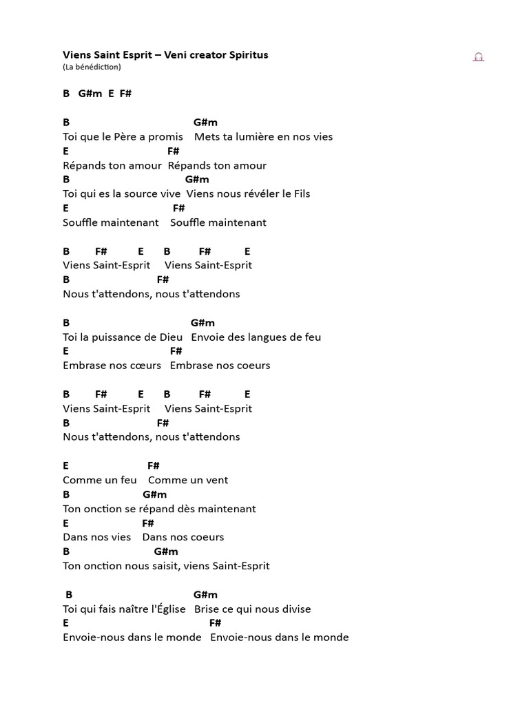 Viens Saint Esprit - La Bénédiction | PDF