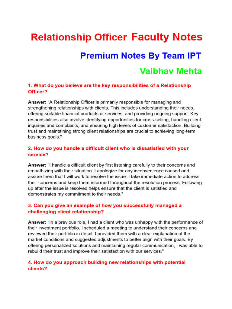 Relationship Officer Faculty Notes | PDF