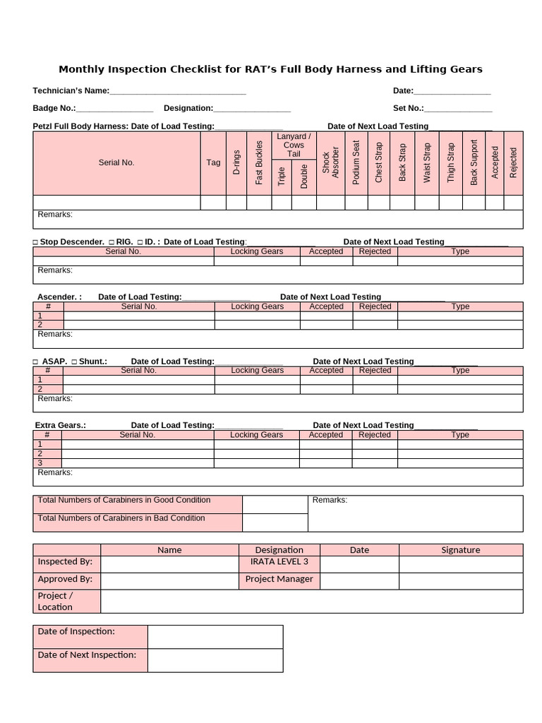 Rope Access Harness Checklist | PDF | Rock Climbing