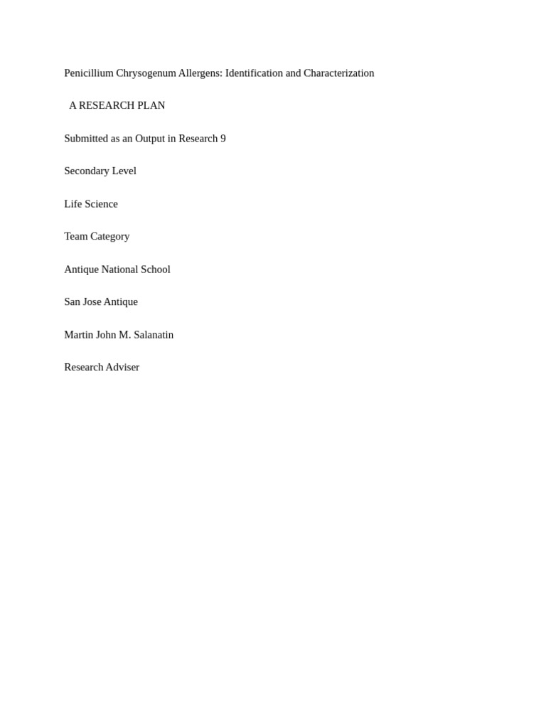 Research Plan Format