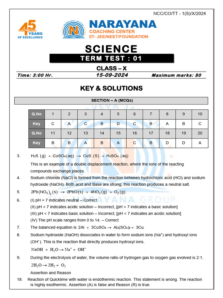 02 - CLASS - X - TERM TEST - 1 - SCIENCE - Date - 15-09-2024 - KEY ...