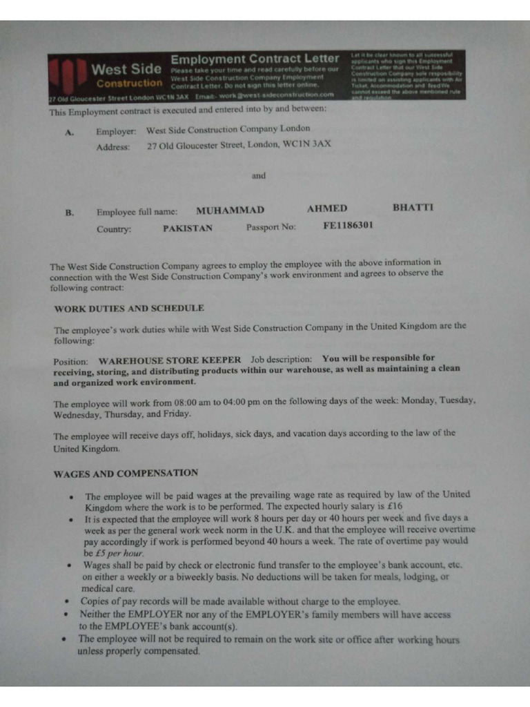 Job Contract | PDF