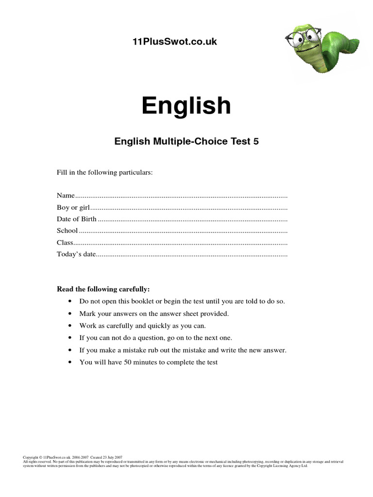 English Multi-Choice 5 | PDF