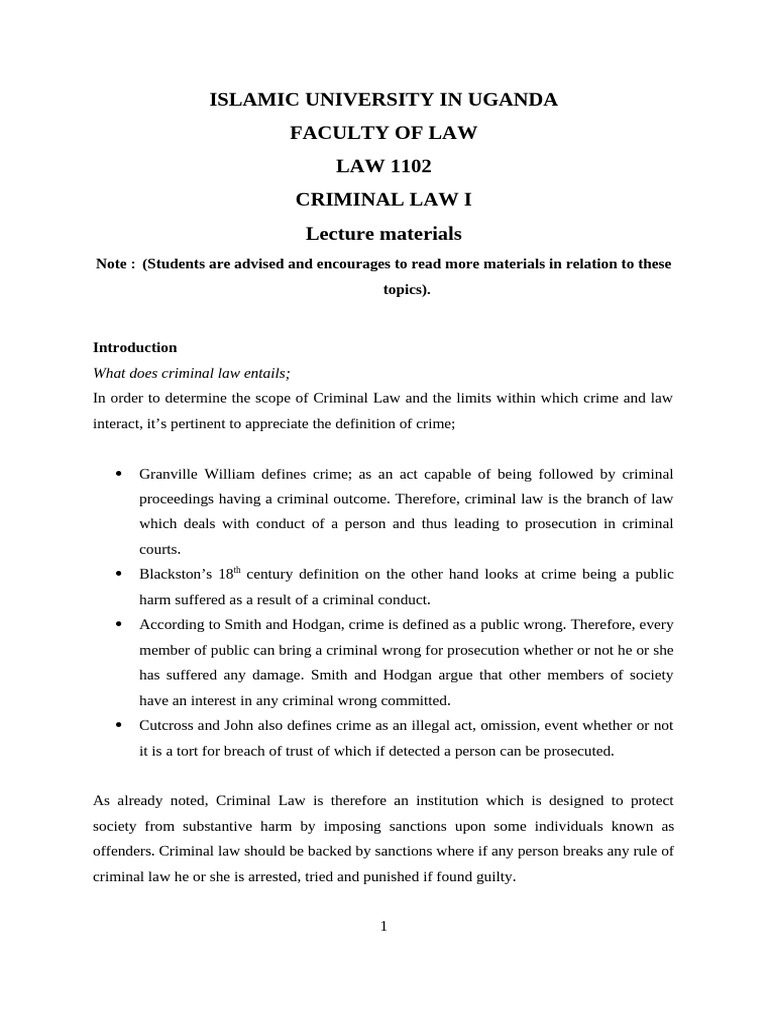 Criminal Law I Notes | PDF