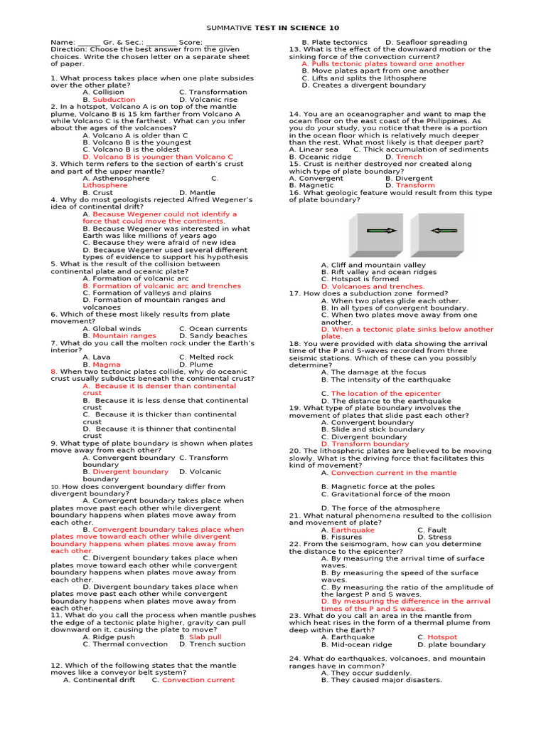 Summative Test 1.2 Answer Key | PDF