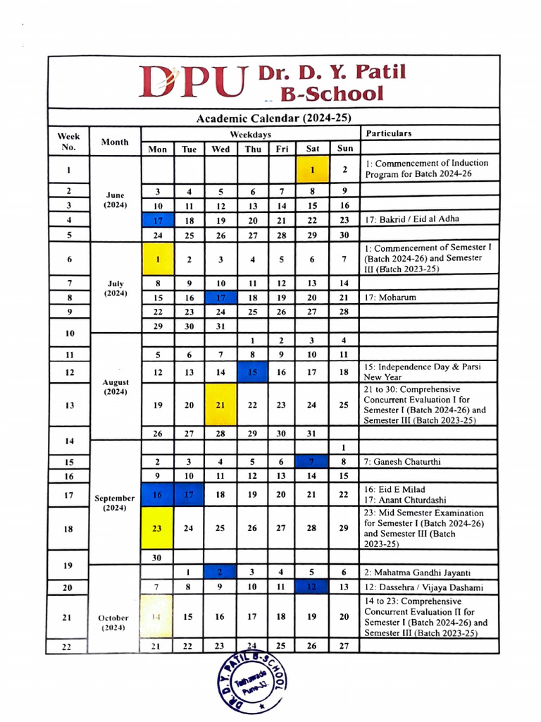Academic Calendar 2024 25 | PDF