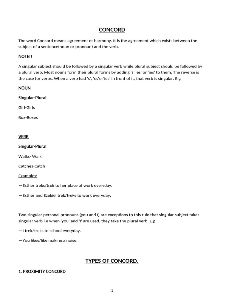 Rules of Concord Explained with Examples | PDF | Grammatical Number ...
