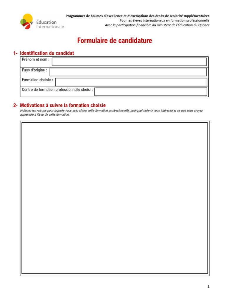 Formulaire de Candidature | PDF