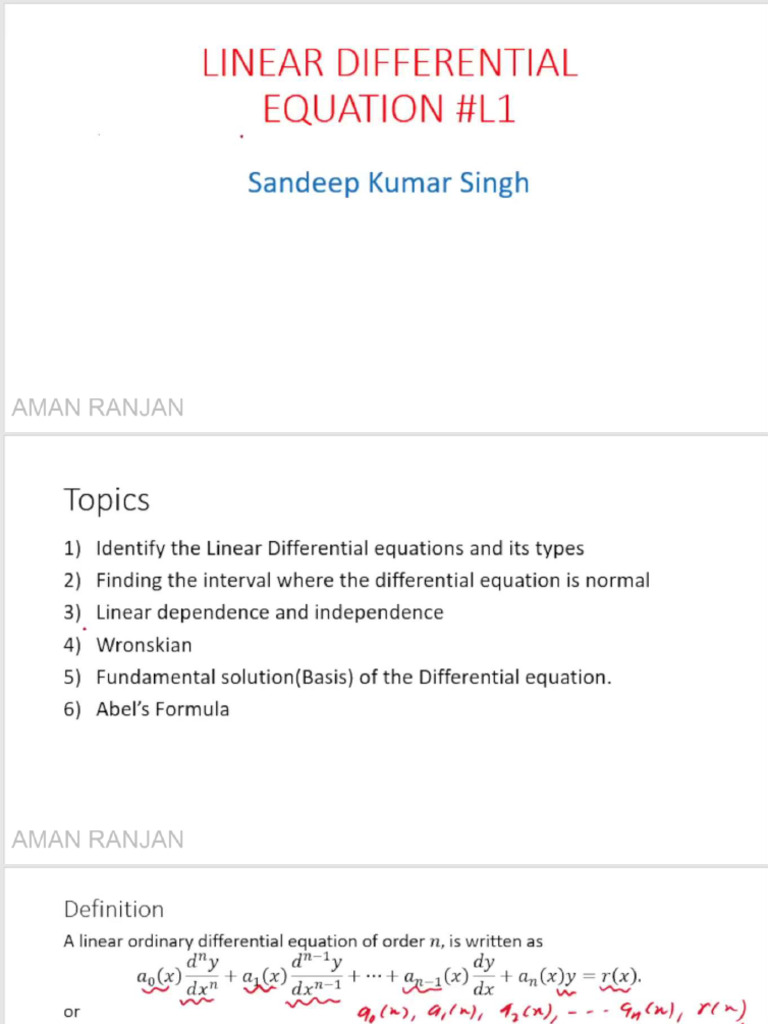 Linear Differential Equation - Full Notes | PDF