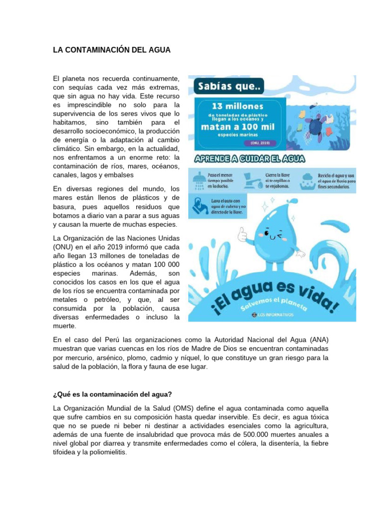 Causas y consecuencias de la contaminación del agua | PDF | Agua | La ...
