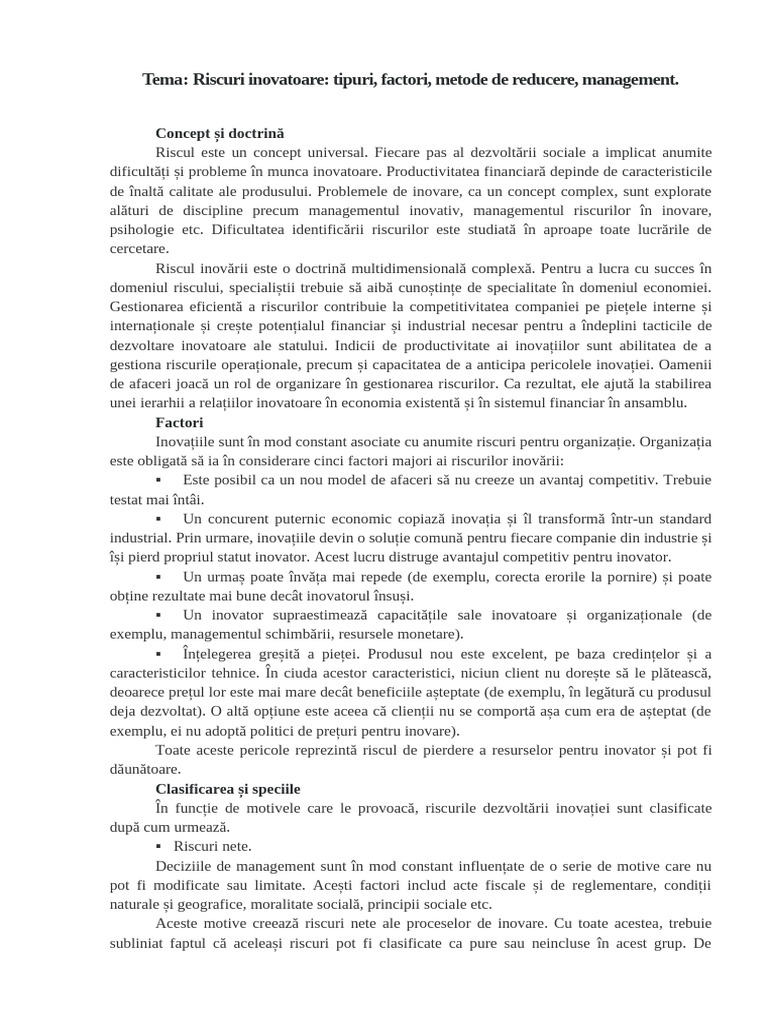 Riscuri Inovatoare | PDF