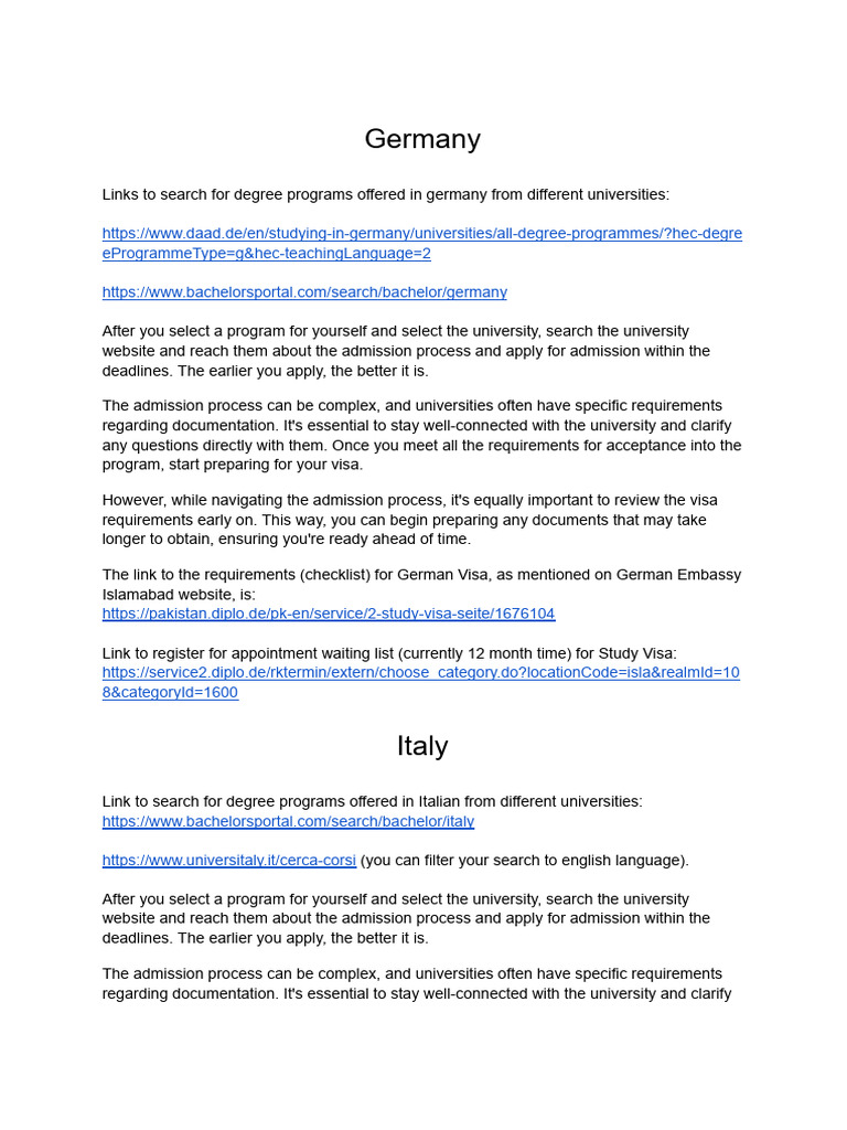 Study Visa Overview Germany And Italy 2024 Pdf