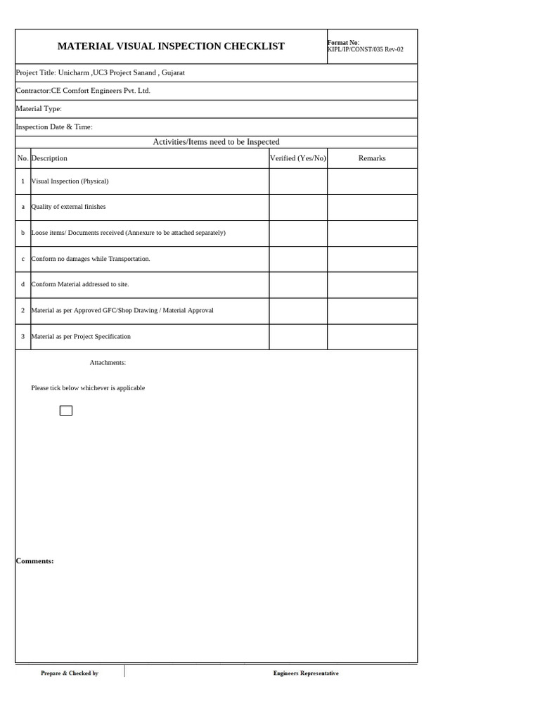 Material Visual Inspection Checklist | PDF