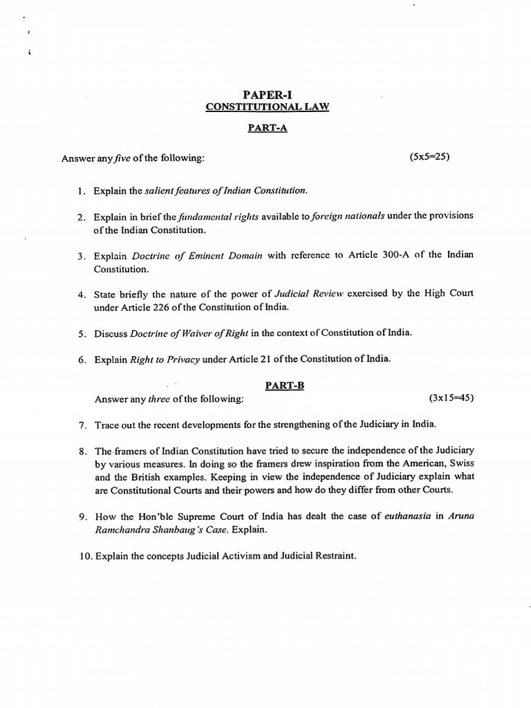 Paper I Constitutional Law | PDF