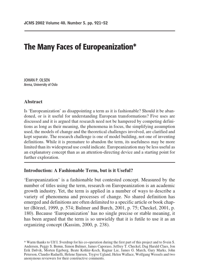 J.olsen The Many Faces of Europeanization | PDF | Governance ...