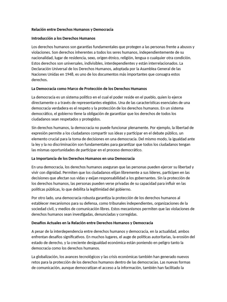 Relación Entre Derechos Humanos y Democracia | PDF