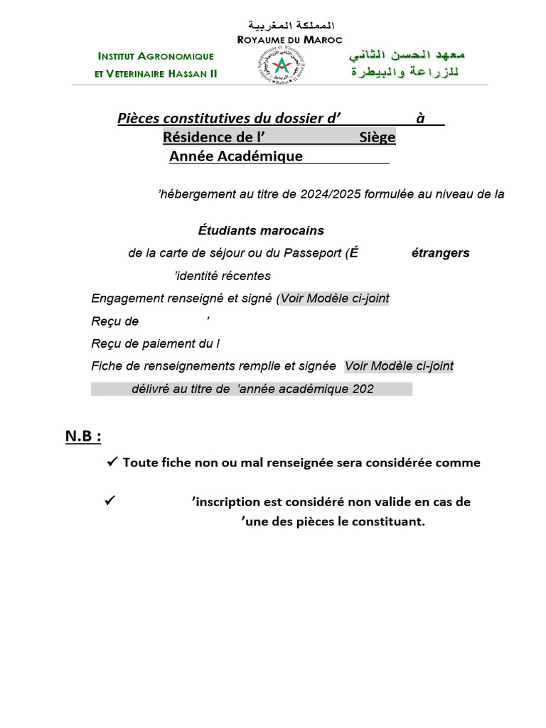 Pièces Constitutives Du Dossier D'inscription IAV-Siège 2024-2025 - 0 | PDF